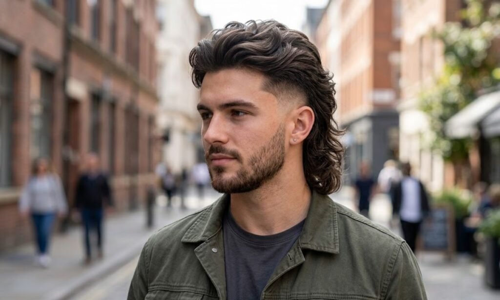 Mid Burst Fade Mullet